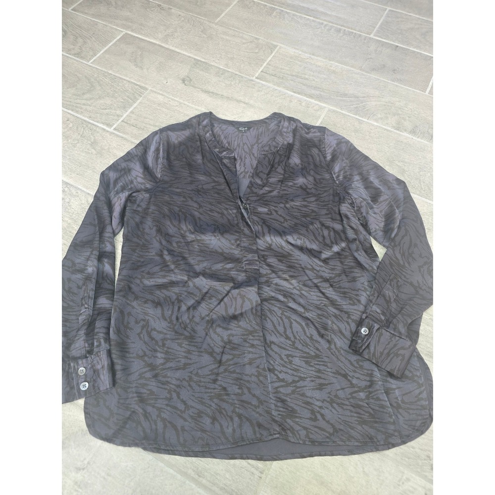 Rails Women Pearl Satin Crepe Blouse V Neck Tiger Print Long Sleeve Gray Small